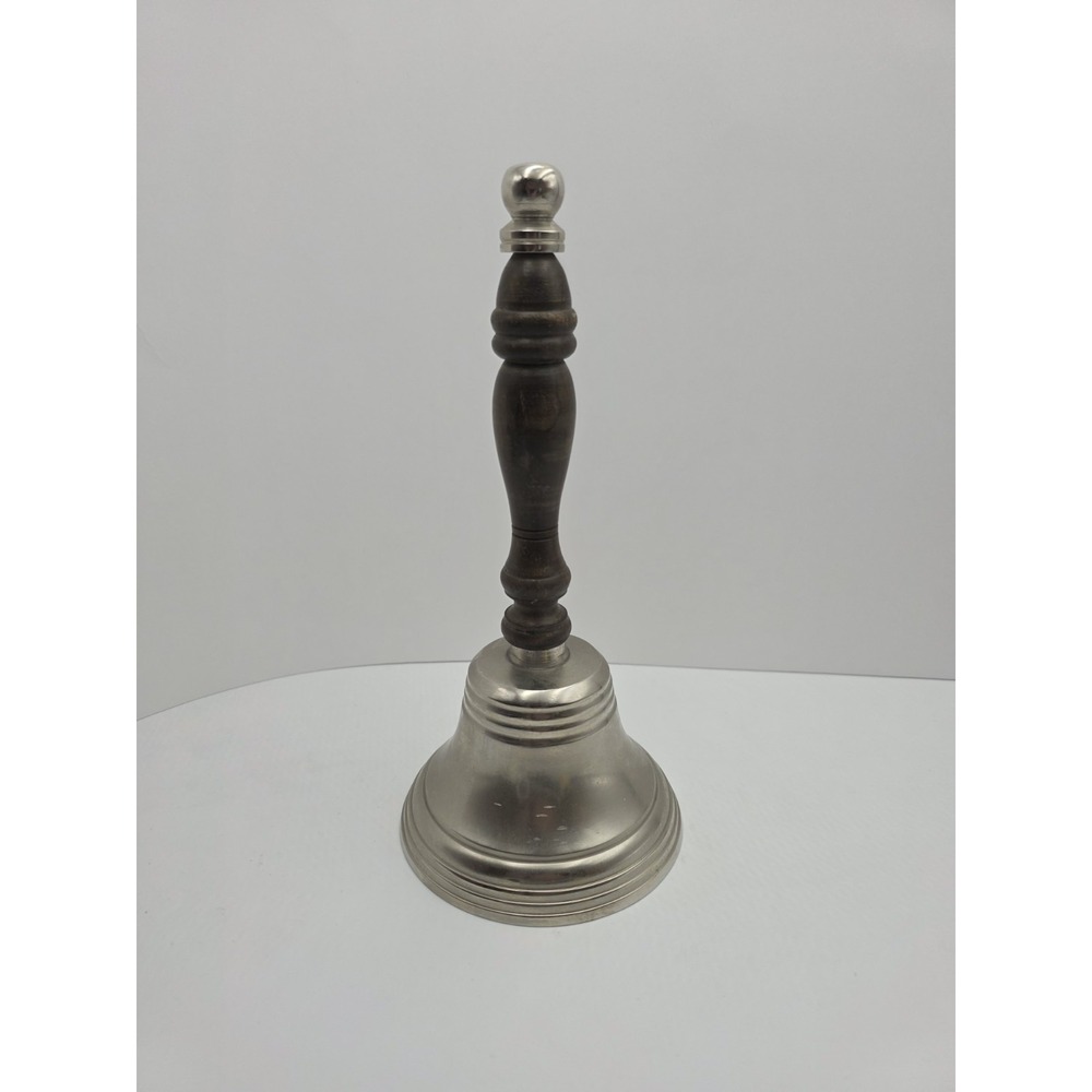 VTG Dinner Bell Turned Wood Handle 9.5"‎ Metal Farmhouse Rustic Hand Bell